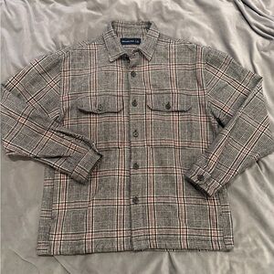 Abercrombie & Fitch Men's Plaid Shirt Jacket - Black, Gray, and Red